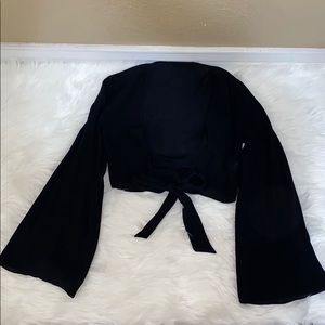 Missguided bell sleeved black crop top